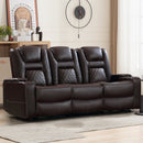 Bonzy Home Theater Recliner Chair Sofa, PU Leather 3 seat Power Recliner Sofa with Cup Holders, Hidden Arm Storage, USB Ports, Brown