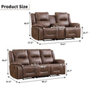 Bonzy Home Recliner Sofa Set — Reclining Loveseat & 3-Seat Sofa with Hidden Storage, Cup Holders & Vintage Rivet Mid-Century Design, Brown