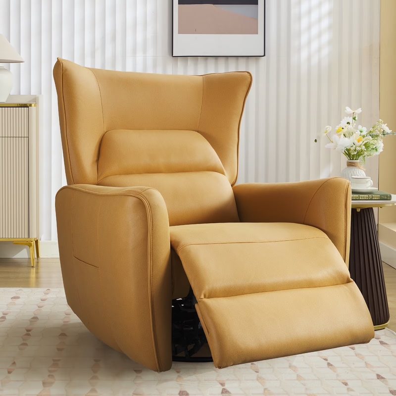Bonzy Home Swivel Rocker Recliner Power Electric Recliners with Highly Enveloping Backrest Rocking Recliner Chair Leathaire Reclining Sofa for Living Room, Yellow