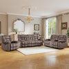 Bonzy Home Recliner Sofa Set — Single Recliner, Loveseat & 3-Seat Sofa with Storage Console & Cup Holders, Brown