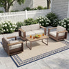 Bonzy Home Rattan Patio Conversation Sets - 360° Swivel 4 Seater Wicker Sofa Set, 2 Rotating Chairs and Rectangular Coffee Table, Beige