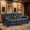 EBELLO Power Reclining Sofa with Wireless Charging, 3 Seater Electric Recliner Couch with Reading Lights, USB Type-C Ports, LED Lighting and Storage, Faux Leather Home Theater Seating, Black Plaid