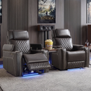 Bonzy Home 2-Pack Electric Power Recliner Chair with Adjustable Headrest, Faux Leather Home Theater Seating with USB Charging Port, LED Lighting, Cup Holders & Hidden Arm Storage, Brown