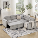 Bonzy Home Modular Corduroy Sectional Sofa with Pull Out Sleeper, Convertible L-Shaped Couch, Free Combination Upholstered Sofa Bed for Living Room