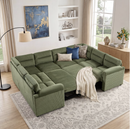 Bonzy Home Modular Corduroy Sectional Sofa with Pull Out Sleeper, Convertible L-Shaped Couch, Free Combination Upholstered Sofa Bed for Living Room