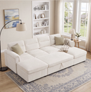 Bonzy Home Modular Corduroy Sectional Sofa with Pull Out Sleeper, Convertible L-Shaped Couch, Free Combination Upholstered Sofa Bed for Living Room