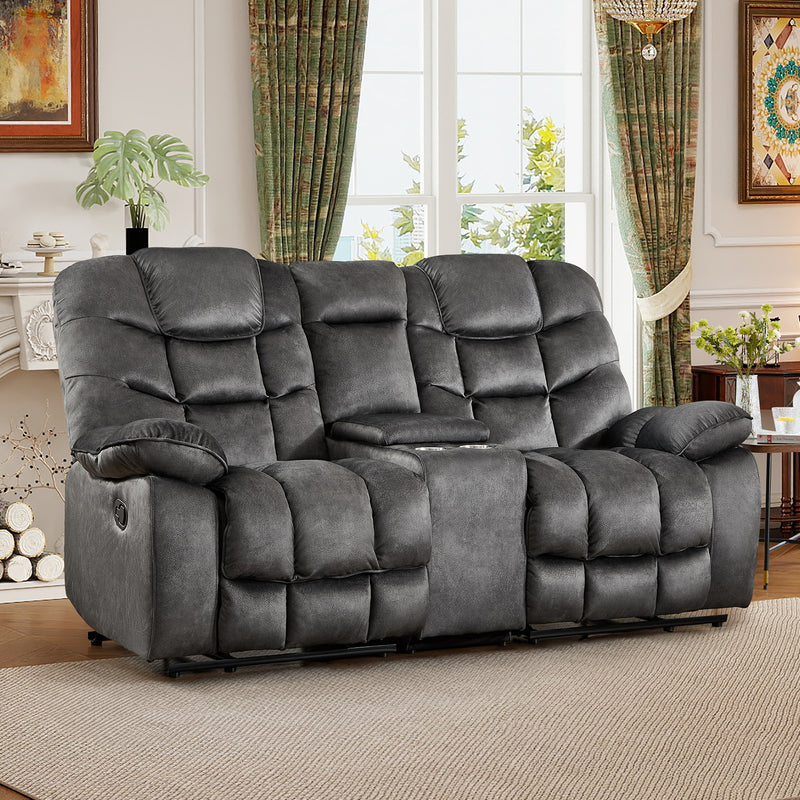 Ebello 77" Manual Reclining Loveseat, 2-Seater Breathable Fabric Recliner Sofa with Cup Holders & Storage Console for Living Room, Gray
