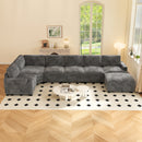 Ebello 7-Piece Modular Sectional Sofa Set, Corduroy Convertible L-Shaped Couch with Multifunctional Storage Ottoman & Side Table for Large Living Room, Gray