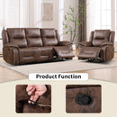 Bonzy Home Recliner Sofa Set — Single Recliner & 3-Seat Manual Reclining Sofa with Hidden Cup Holders & Vintage Rivet Mid-Century Design, Brown