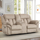 Bonzy Home Loveseat Recliner Sofa Set with Console Adjustable Backrest Theater Seating Reclining Living Room Set, Cup Holders, Hidden Arm Storage, Camel