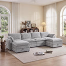 Bonzy Home Modular Sectional Sofa with Movable Storage Ottomans, 147.1" U-Shaped Modern Chenille Cloud Couches for Living Room, Gray