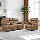 Bonzy Home Genuine Leather Power Recliner Sofa Set, Single Recliner Chair & Loveseat Living Room Sets with USB & Type-C Ports, Cup Holders & Hidden Storage, Saddle Brown