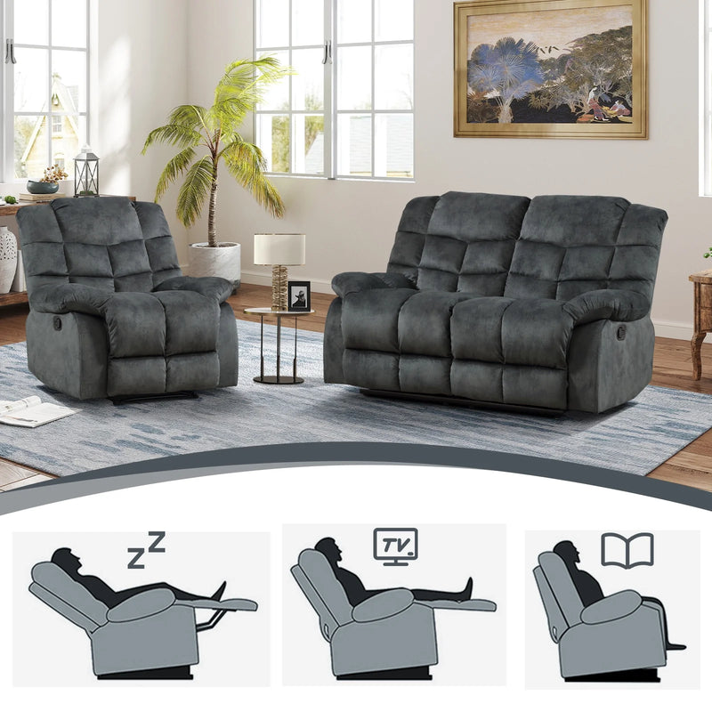 Bonzy Home Manual Reclining Chair Double Recliner Loveseat Sofa Set Adjustable Backrest Living Room Sets