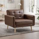 Bonzy Home Tufted Accent Arm Chair — PU Faux Leather Upholstered Mid-Century Modern Club Chair with Solid Wood Legs