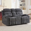 Bonzy Home Fabric Manual Loveseat Recliner with Center Console, Hidden Storage & Cup Holders — Dual Manual Reclining Sofa for Living Room & Meeting Room