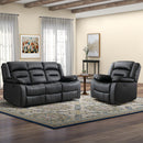 Black Faux Leather Power Recliner Chair + Three-Seat Sofa Set