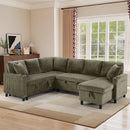 Ebello L-Shaped Sectional Sofa with Pull Out Bed, Storage Under Seat, Cup Holders, USB Ports & Side Pockets, Convertible Couch Bed for Living Room, Green