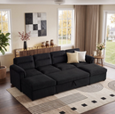 Bonzy Home Modular Corduroy Sectional Sofa with Pull Out Sleeper, Convertible L-Shaped Couch, Free Combination Upholstered Sofa Bed for Living Room