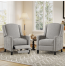 Bonzy Home 2-Pack Push Back Recliner Chairs, Upholstered Wingback Fabric Home Theater Sofas for Living Room, Gray