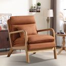 Bonzy Home Mid-Century Modern Accent Chair with Wood Frame, Upholstered Reading Armchair with Waist Cushion, Double Padded Side Chair for Living Room, Brown