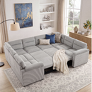 Bonzy Home Modular Corduroy Sectional Sofa with Pull Out Sleeper, Convertible L-Shaped Couch, Free Combination Upholstered Sofa Bed for Living Room