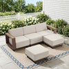 Bonzy Home Outdoor Wicker Sofa Set, Rattan Patio Conversation Sets - 3 Seater Wicker Sofa and 2 Ottomans with Thick Cushions, Beige