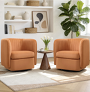 Bonzy Home 360° Swivel Accent Chair Set of 2, Upholstered Velvet Barrel Chair with Plush Padded Backrest, Modern Swivel Armchair for Living Room Bedroom, Orange