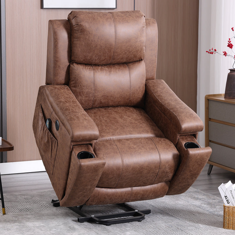 Bonzy Home Power Lift Recliner,Elderly Lift Chair with Heat Therapy and Massage Function,Remote Control,Side Pocket USB Port Cup Holders Living Room