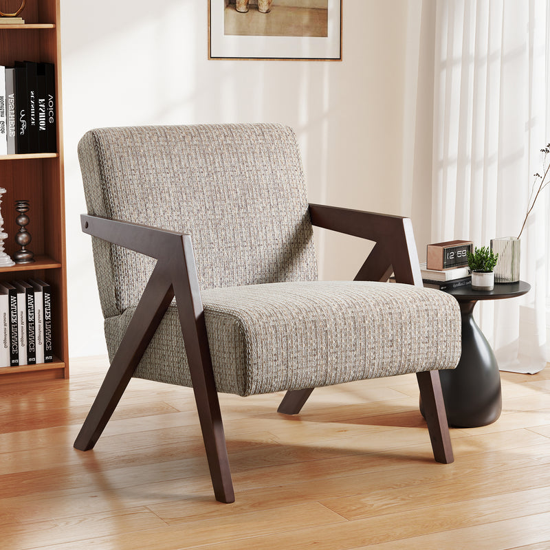 Bonzy Home Modern Accent Chair – Small Plaid Fabric Armchair for Living Room, Bedroom, Office, 300lbs (Brown)