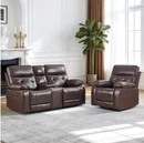 Bonzy Home Genuine Leather Power Recliner Sofa Set, Single Recliner Chair & Loveseat Living Room Sets with USB & Type-C Ports, Cup Holders & Hidden Storage, Espresso Brown