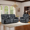Bonzy Home Fabric Recliner Sofa Set — Single Manual Recliner & Loveseat with Hidden Storage & Cup Holders, Gray