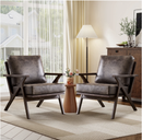 Bonzy Home Mid-Century Modern Accent Chair Set of 2, PU Leather Armchairs with Solid Wood Frame & Removable Cushions, Reading Chairs for Living Room Bedroom, Coffee