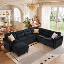 Bonzy Home Convertible Sectional Sofa Couch for Living Room With Ottoman Charcoal