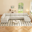 Ebello 7-Piece Modular Sectional Sofa Set, Corduroy Convertible L-Shaped Couch with Multifunctional Storage Ottoman & Side Table for Large Living Room, Beige