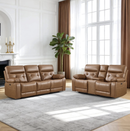 Bonzy Home Genuine Leather Power Recliner Sofa Set, Loveseat & 3-Seat Sofa Living Room Sets with USB & Type-C Ports, Cup Holders & Hidden Storage, Saddle Brown