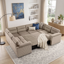 Bonzy Home Modular Corduroy Sectional Sofa with Pull Out Sleeper, Convertible L-Shaped Couch, Free Combination Upholstered Sofa Bed for Living Room