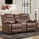 Bonzy Home Faux Leather Manual Loveseat Recliner with Center Console, Hidden Storage & Cup Holders – Dual Reclining Sofa Chair for Living Room & Meeting Room