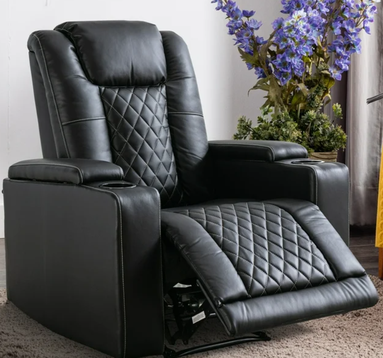 Bonzy Home Electric Power Recliner Chair with USB Ports and Cup Holders, Home Theater Seating with Hidden Arm Storage，Black