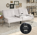 Bonzy Home Futon Versatile 2-Seater Linen Folding Sofa Bed- Elegant Guest Bed,PU Leather, White