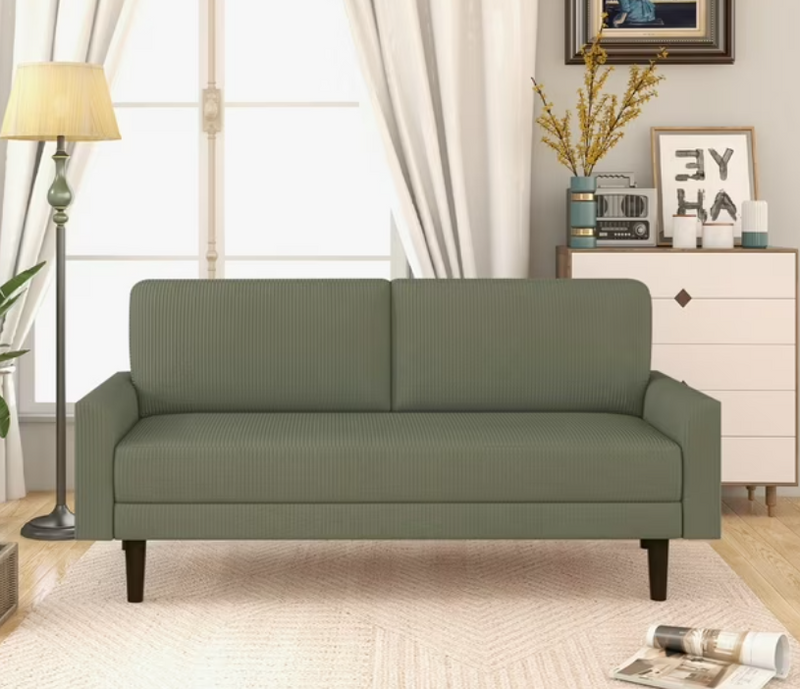 Ebello Fabric Tufted Upholstered Sofa Couch with Square Arm, Modern 5 Seater Sofa for Living Room,Green