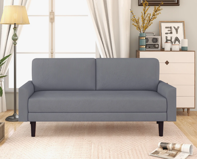 Ebello Fabric Tufted Upholstered Sofa Couch with Square Arm, Modern 4 Seater Sofa for Living Room, Gray