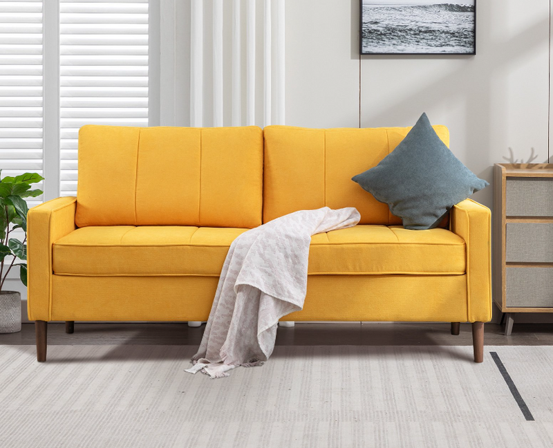 Ebello 70"Wide Loveseat Sofa, Modern Decor Upholstered Small Couch for Bedroom, Solid and Easy to Install Love Seats Furniture，Yellow