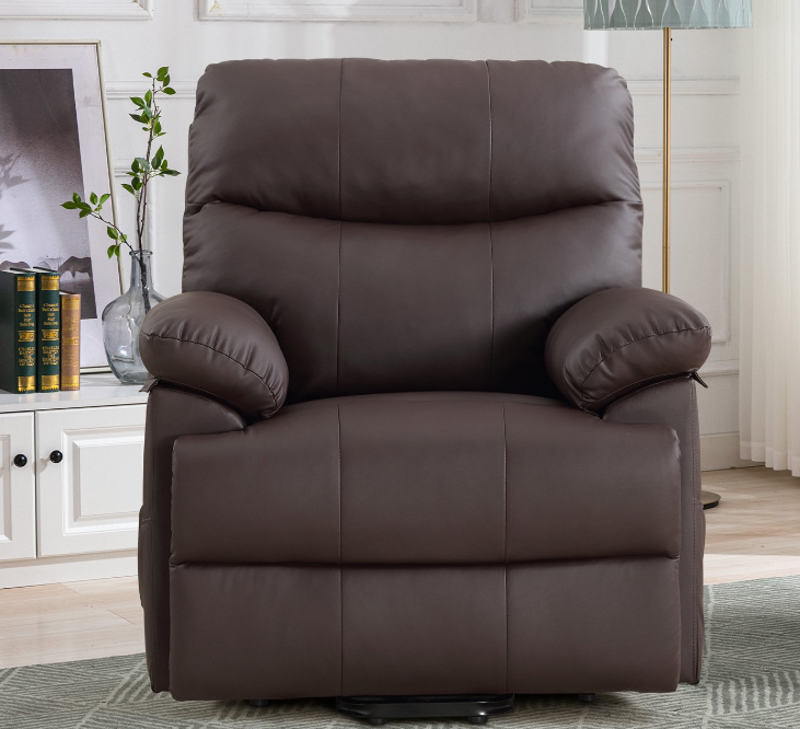 Ebello Faux Leather Recliner with Massage Heating, Assisted Standing for Living Room Bedroom, Brown