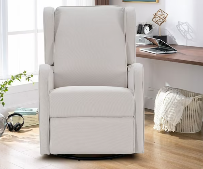 Ebello Adult Swivel Rocker Manual Recliner for Living Room，Beige