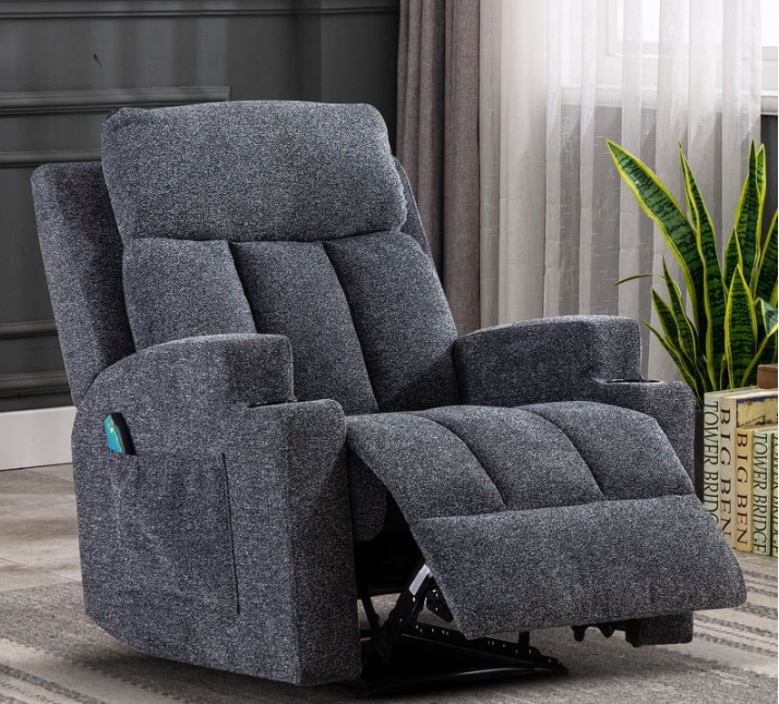 Ebello Design Manual Massage Recliner Chairs with Heat, with Side Pockets and Cup Holders Overstuffed Breathable Fabric Reclining Chair, Single Sofa Home Theater Seating