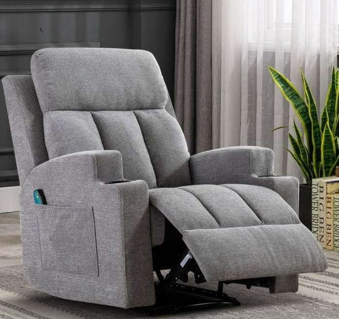 Ebello Design Manual Massage Recliner Chairs with Heat, with Side Pockets and Cup Holders Overstuffed Breathable Fabric Reclining Chair, Single Sofa Home Theater Seating