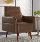 Ebello Accent Chair Modern PU Leather, Cozy Reading Armchair, Wood Legs-Wood Grain, for Adult, Coffee Brown