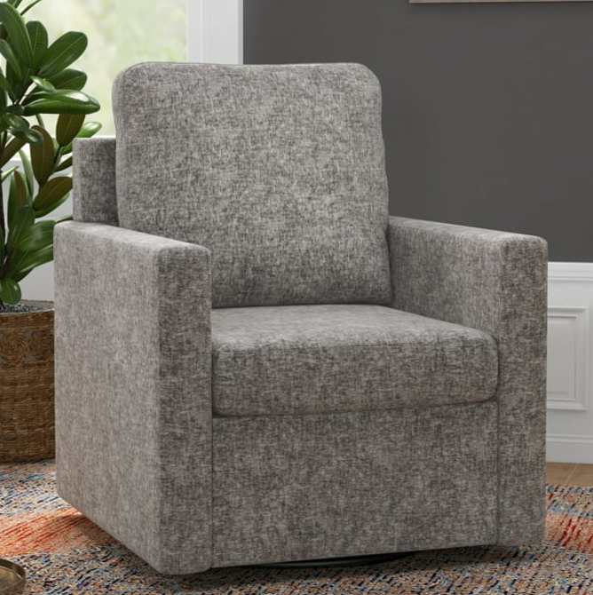 Ebello Swivel Accent Chair, Barrel Sherpa Aceent Chair in Fabric, Light Gray