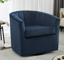 Ebello 29.5" Wide Adult Contemporary Comfort Plush Solid Color Swivel Bucket Chair with Channel Design, Blue