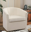 Ebello 29.5" Wide Adult Contemporary Comfort Plush Solid Color Swivel Bucket Chair with Channel Design, White